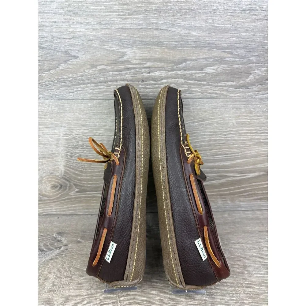 L.L. Bean Hand-Sewn Flannel Lined Men's Sz 9M Brown Slip On Moccasin Loafers